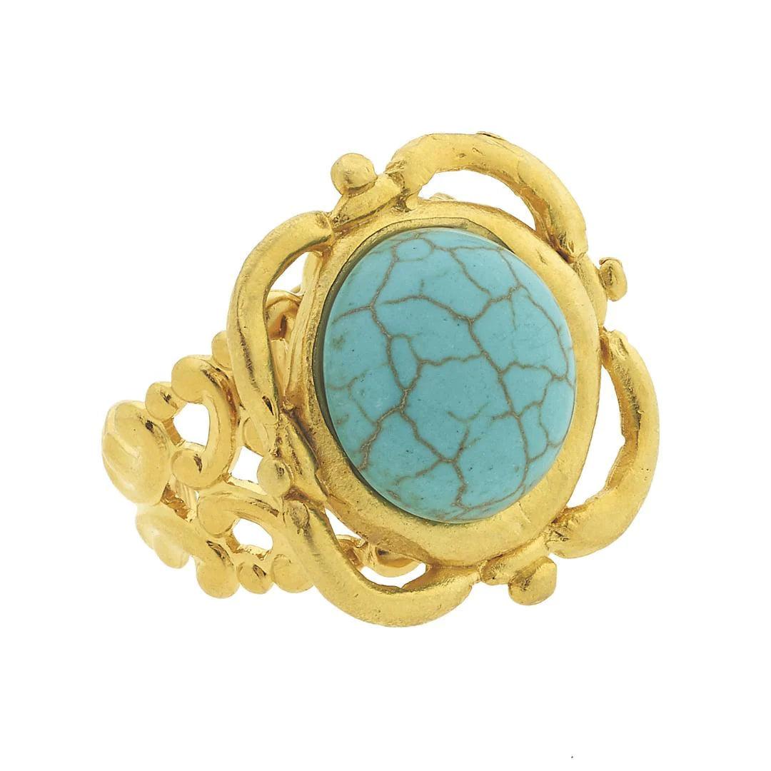 Gold Scroll and Turquoise Ring - Casey & Company