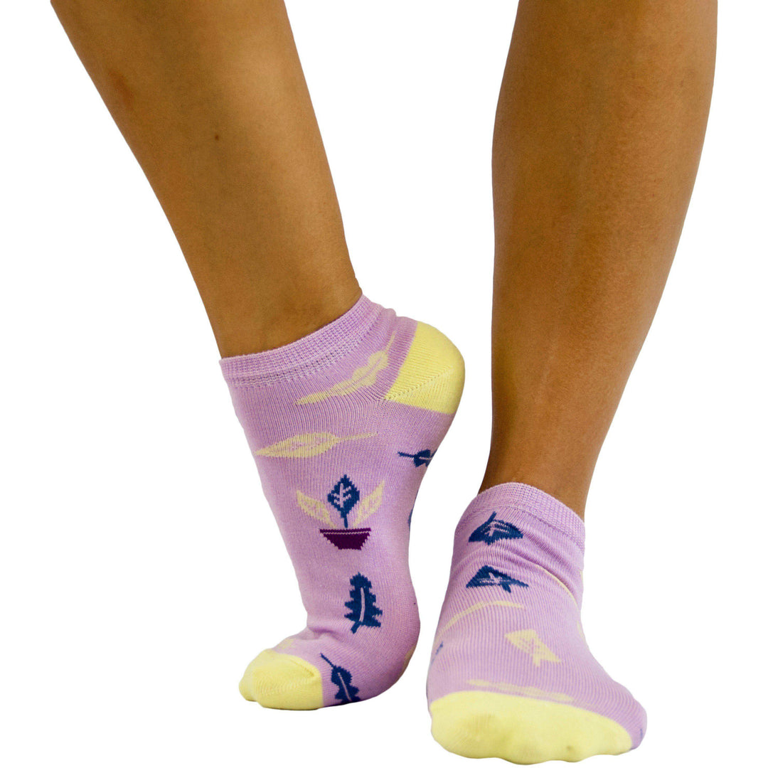 Purple/Yellow Plant Lover Socks / Ankle Socks / Size 6-9 - Casey & Company