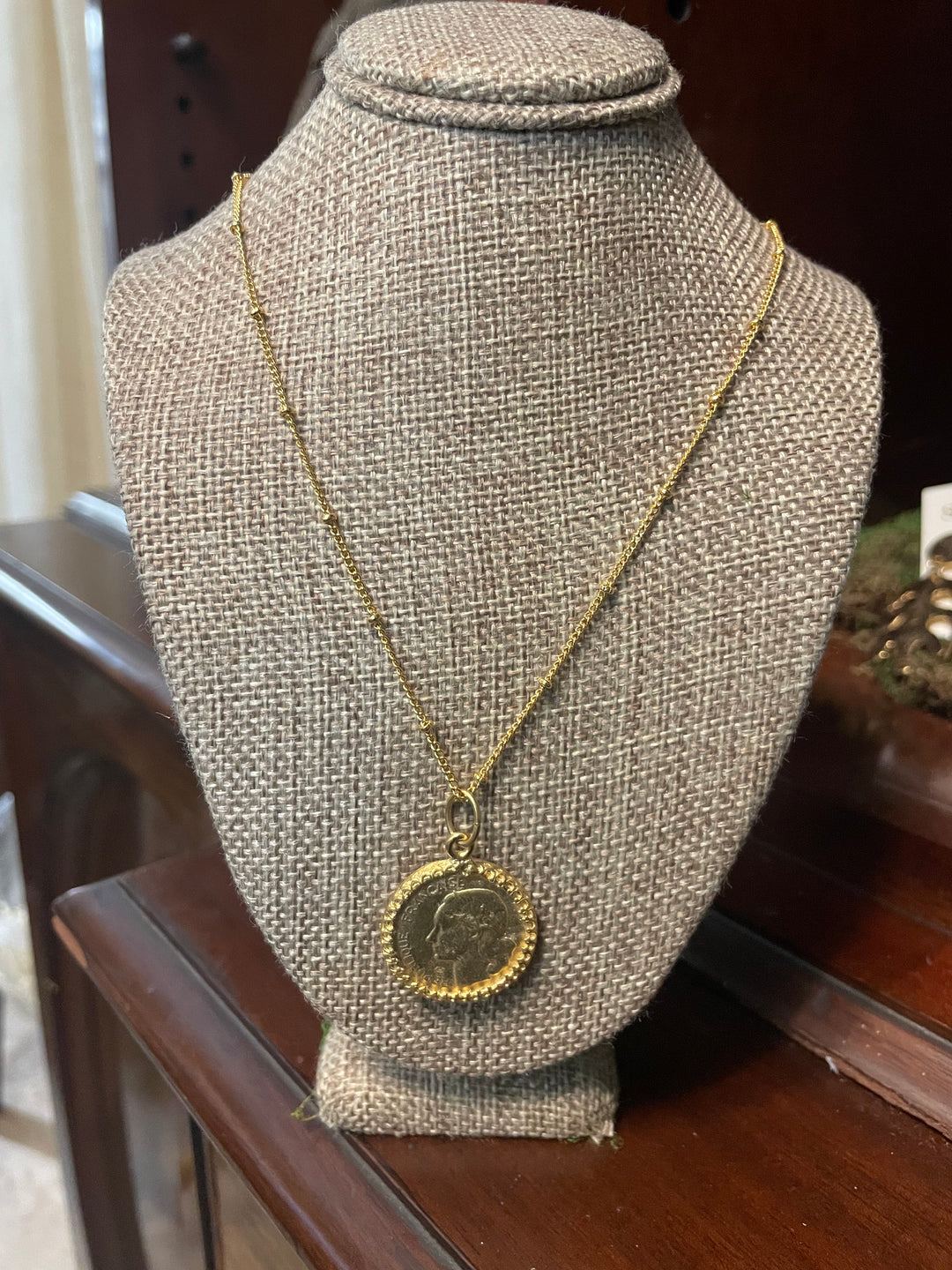 16" Gold Chain with Gold French Coin Necklace