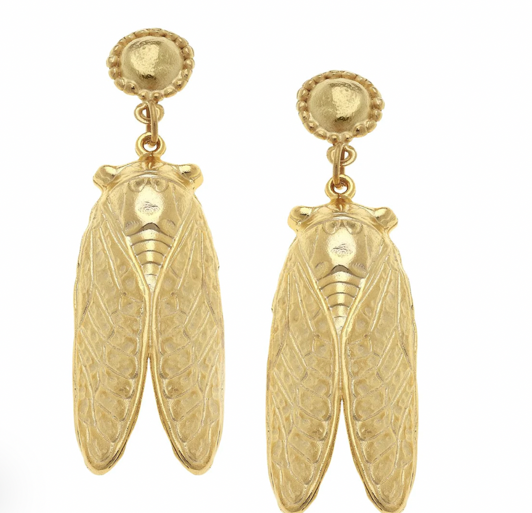 Handcast Gold Cicada on Wire Earring