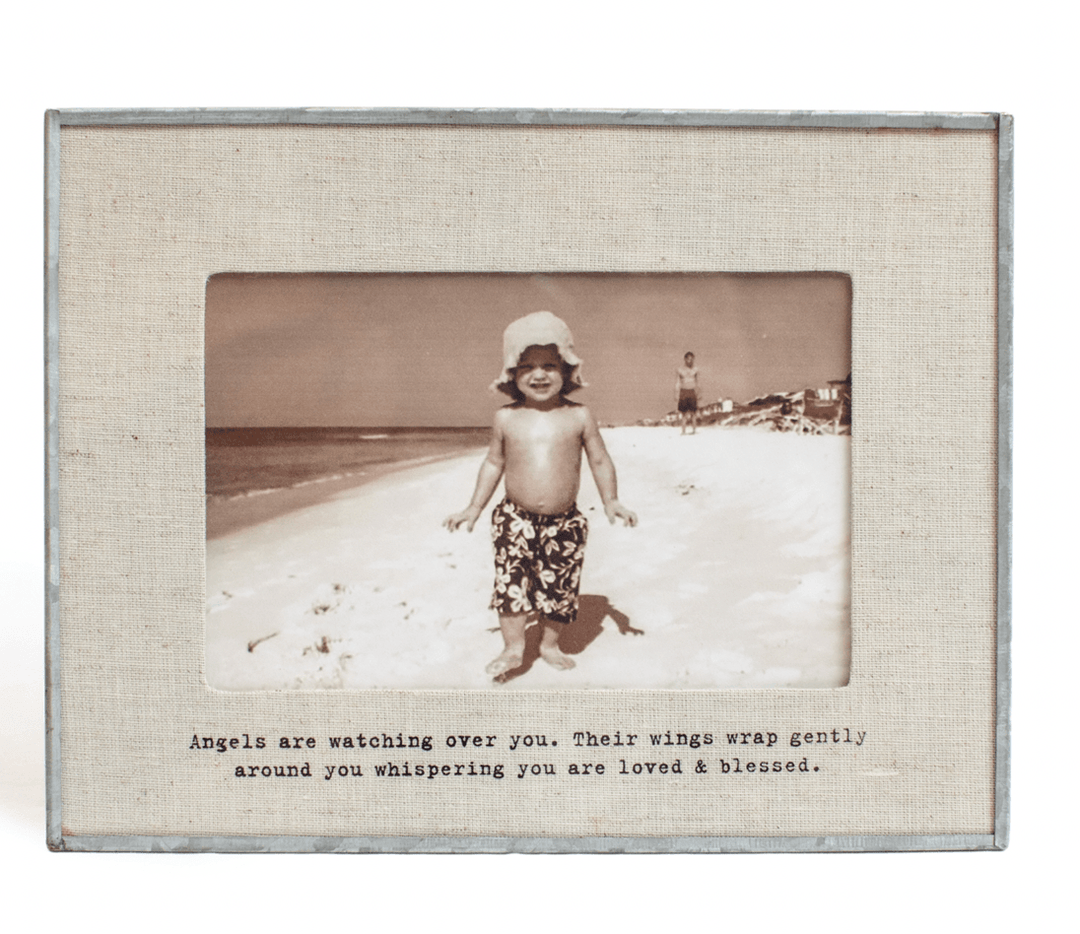 Angels Are Watching Horizontal Glass Linen Photo Frame - Casey & Company