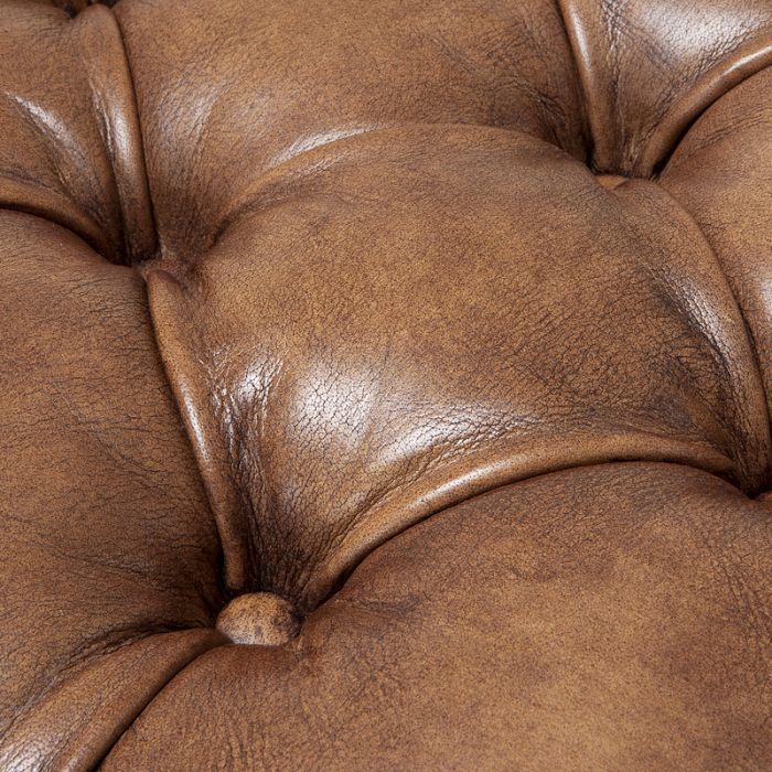 Tan Leather Chesterfield Bench - Casey & Company