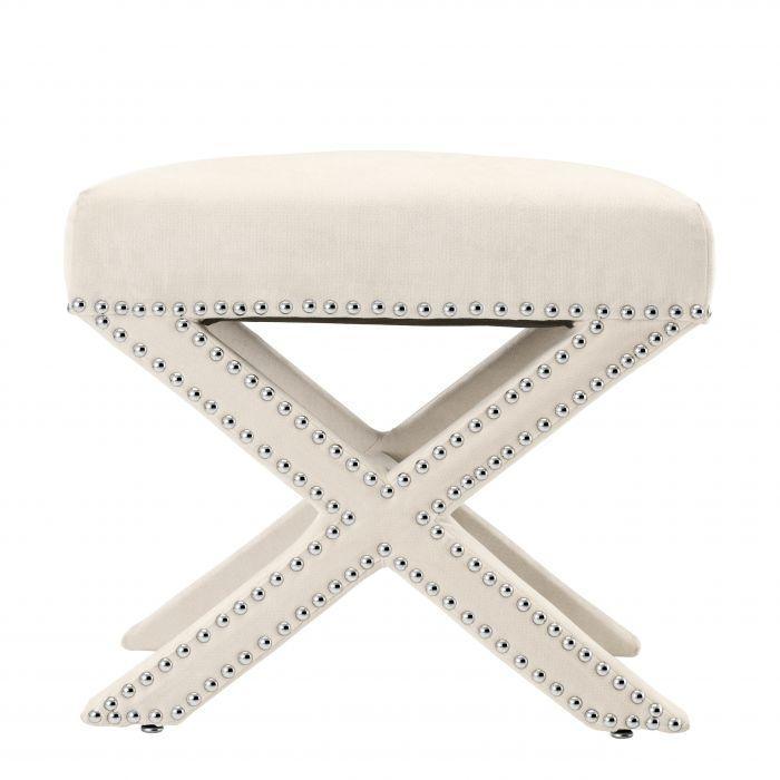Off-White Velvet X-Leg Stool - Casey & Company