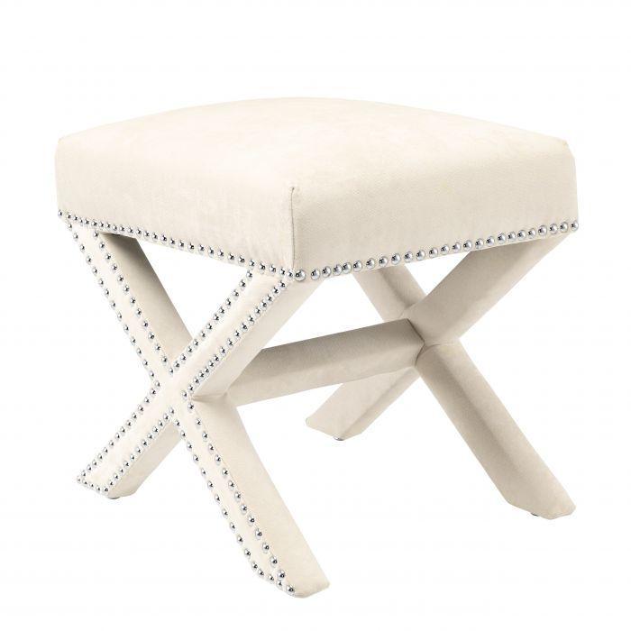 Off-White Velvet X-Leg Stool - Casey & Company