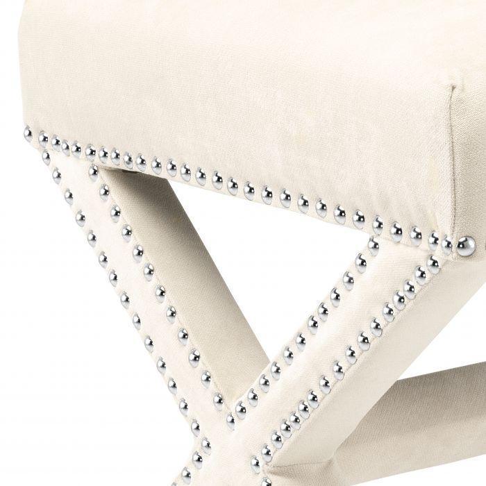 Off-White Velvet X-Leg Stool - Casey & Company