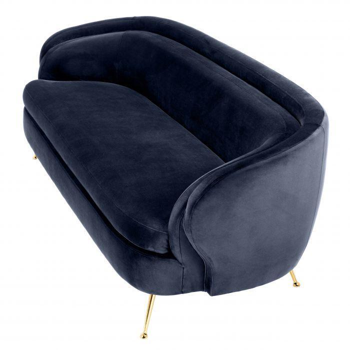 Blue Velvet Curved Sofa - Casey & Company