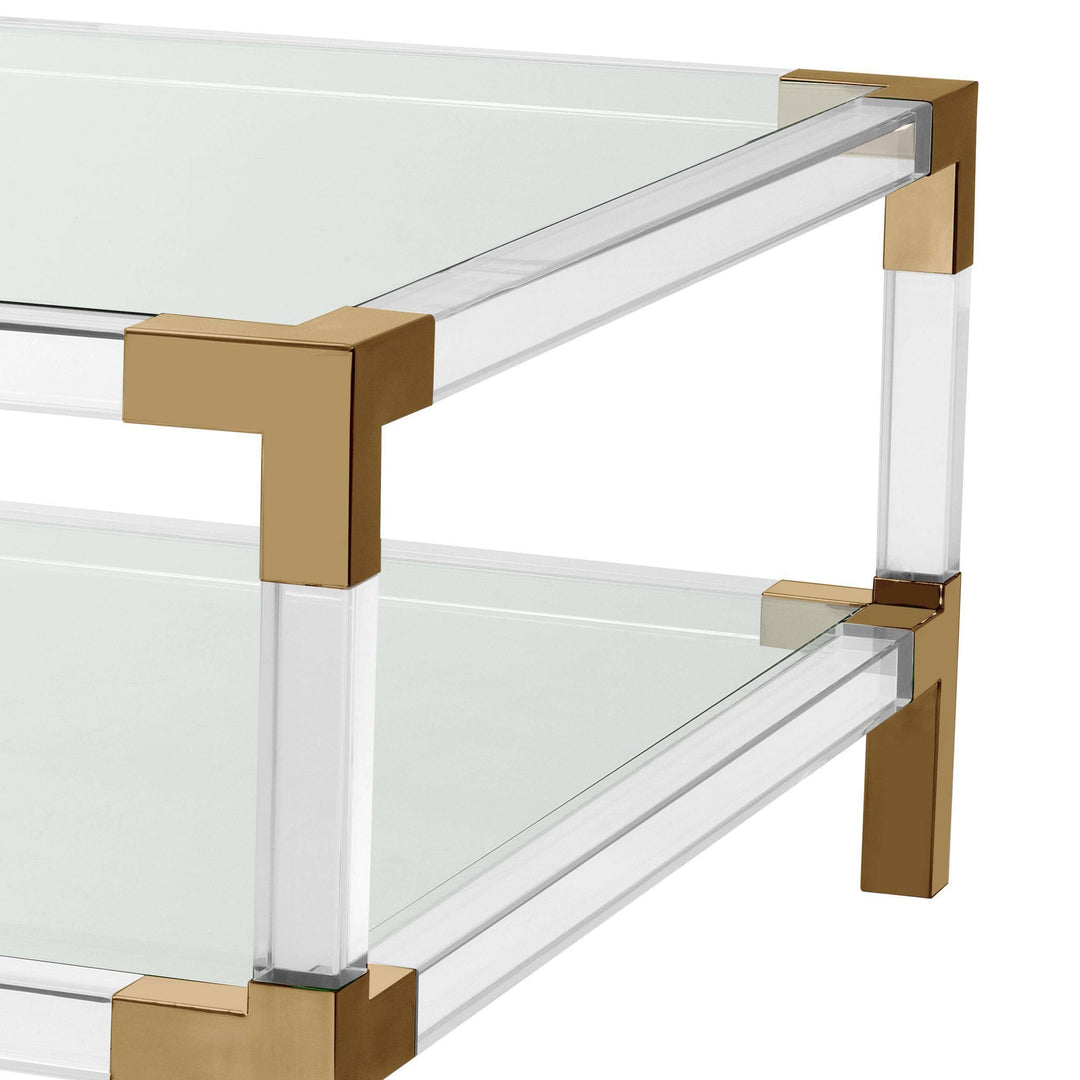 Lucite Brass Coffee Table - Casey & Company