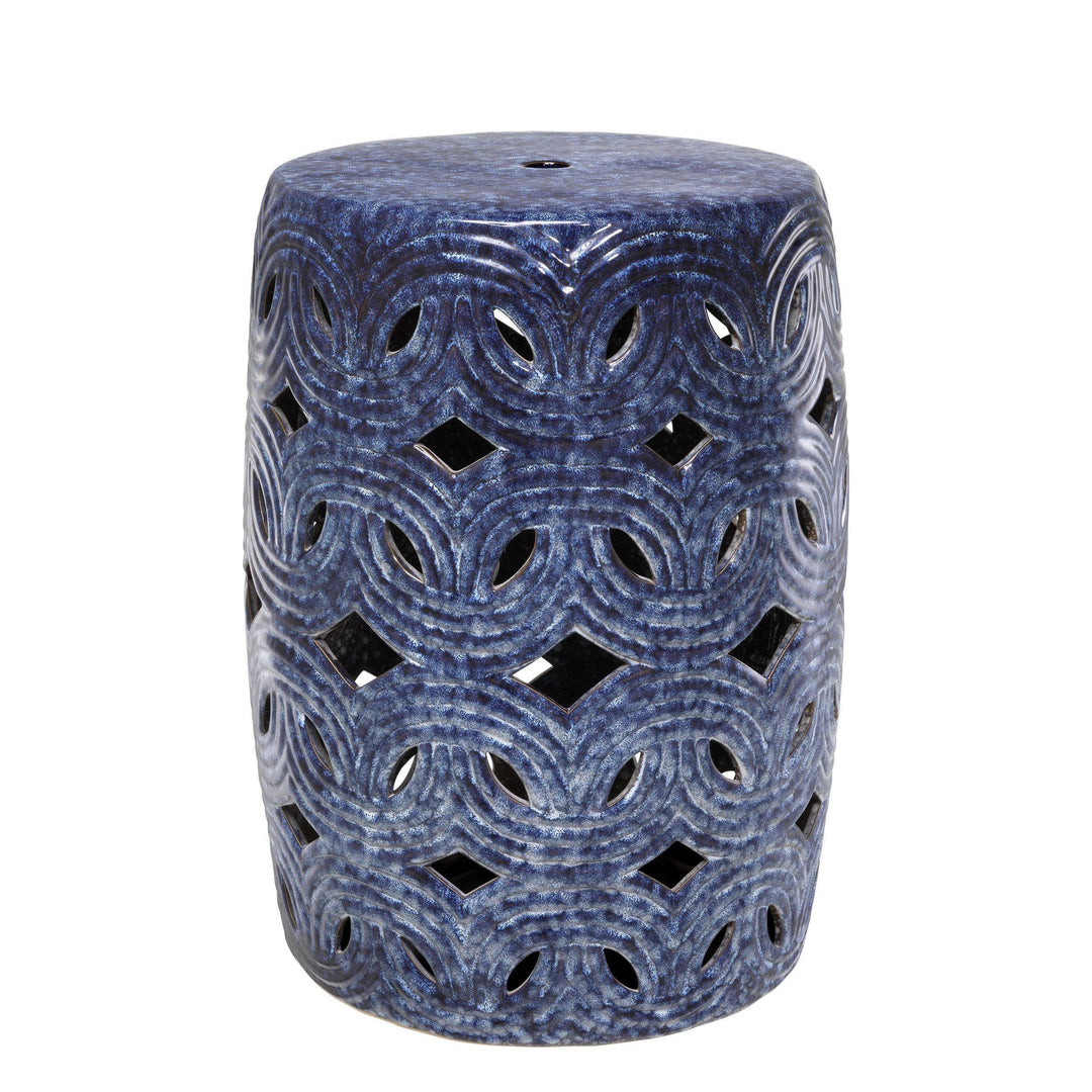 Blue Ceramic Drum Table - Casey & Company