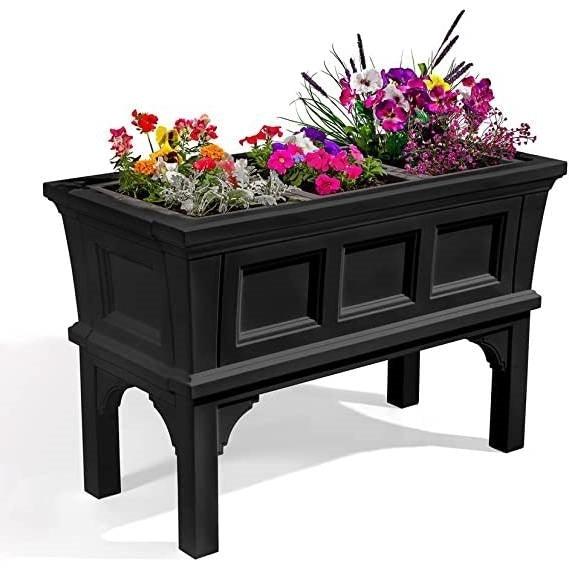 Black Rectangular Raised Garden Bed Planter Box with Removeable Trays - Casey & Company