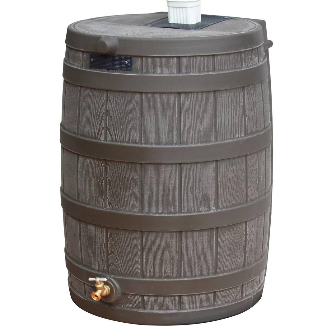 Brown Oak 50-Gallon Plastic Rain Barrel with Bottom Spigot - Casey & Company