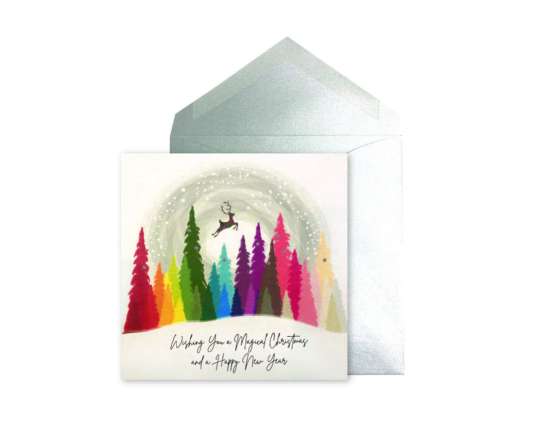 RAINBOW TREES WITH REINDEER HOLIDAY CARD - Casey & Company