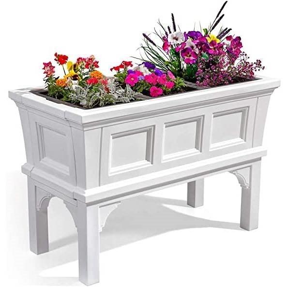White Rectangular Raised Garden Bed Planter Box with Removeable Trays - Casey & Company