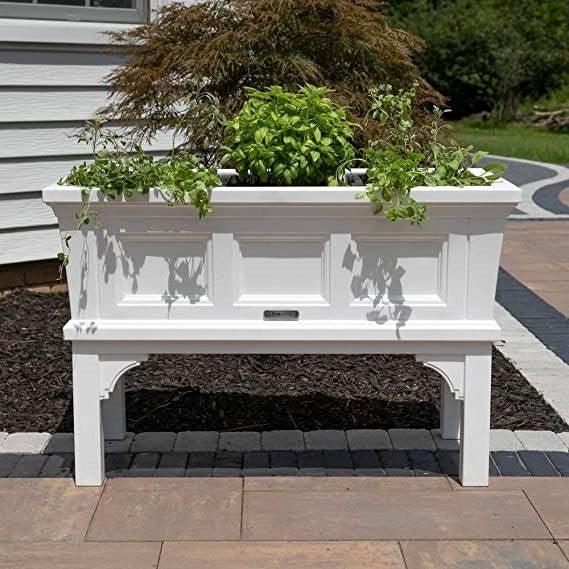 White Rectangular Raised Garden Bed Planter Box with Removeable Trays - Casey & Company